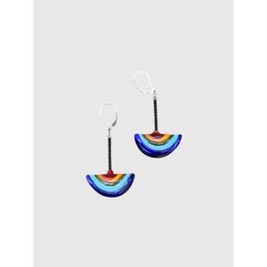 Artisan Glass Dangle Earrings 925 Sterling Silver Colorful Rainbow Folded Glass